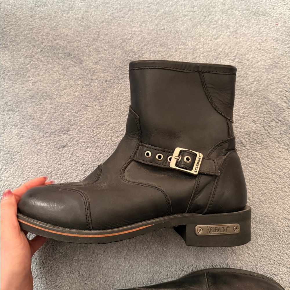 Xelement Black Leather Zipper Motorcycle Riding Boots